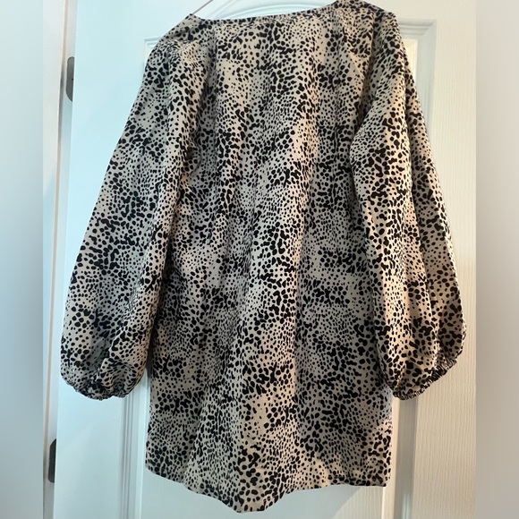Casual Blouse. Animal print. Balloon sleeve V Neck - Picture 3 of 5